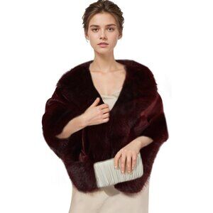 Women's Faux Fur Shawl Winter Warm Luxury Cloak Coat Wrap Cape Party Dresses